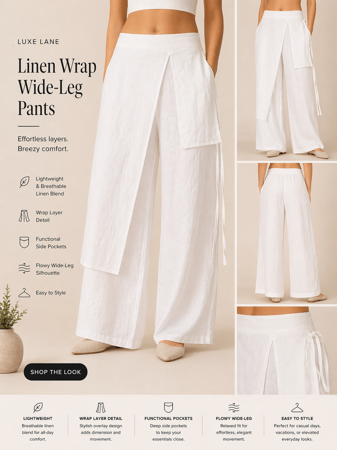 Linen Wrap Wide-Leg Pants
