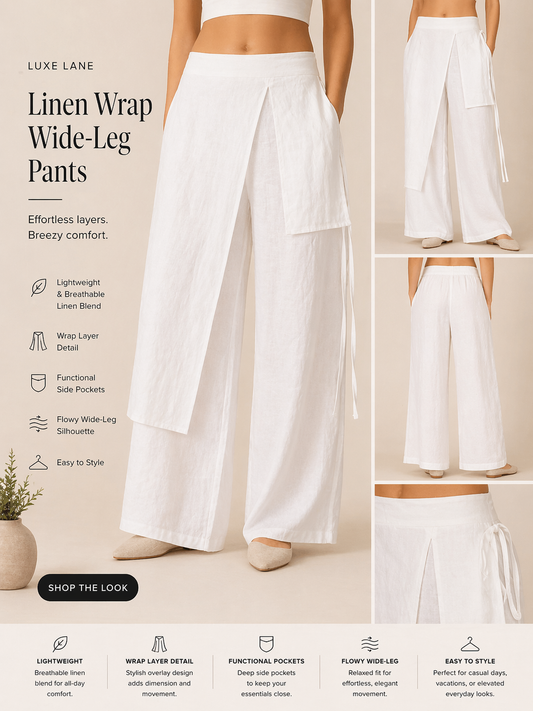 Linen Wrap Wide-Leg Pants