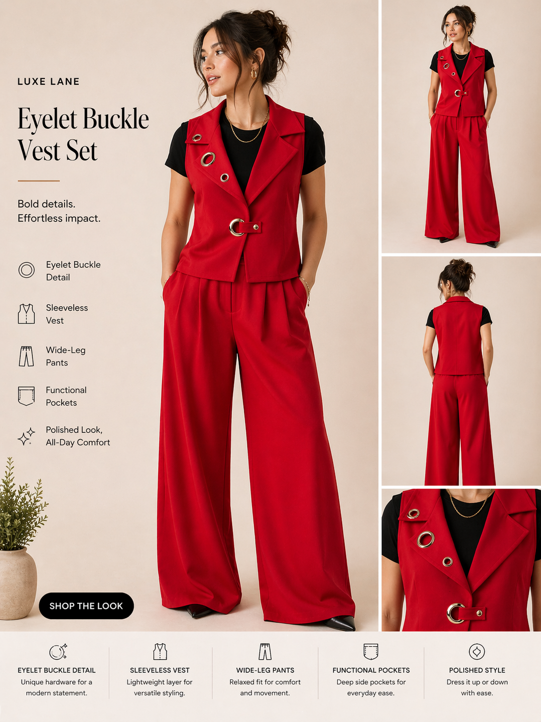 Eyelet Buckle Vest Set