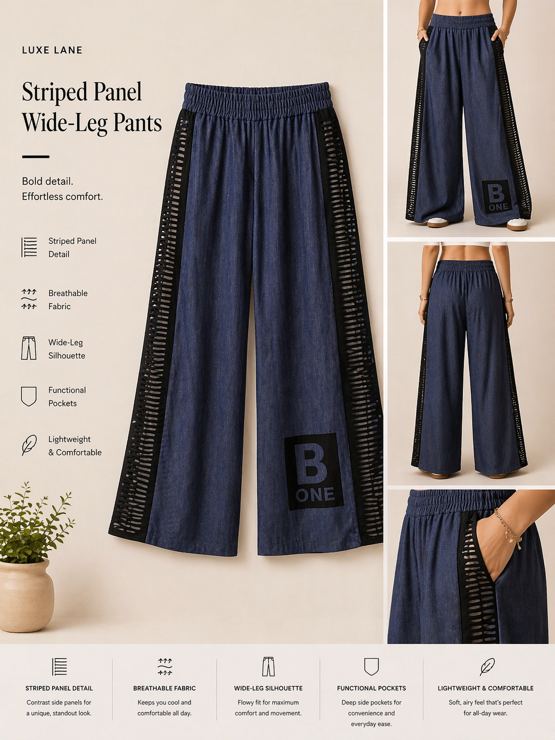 Striped Panel Slashed Set